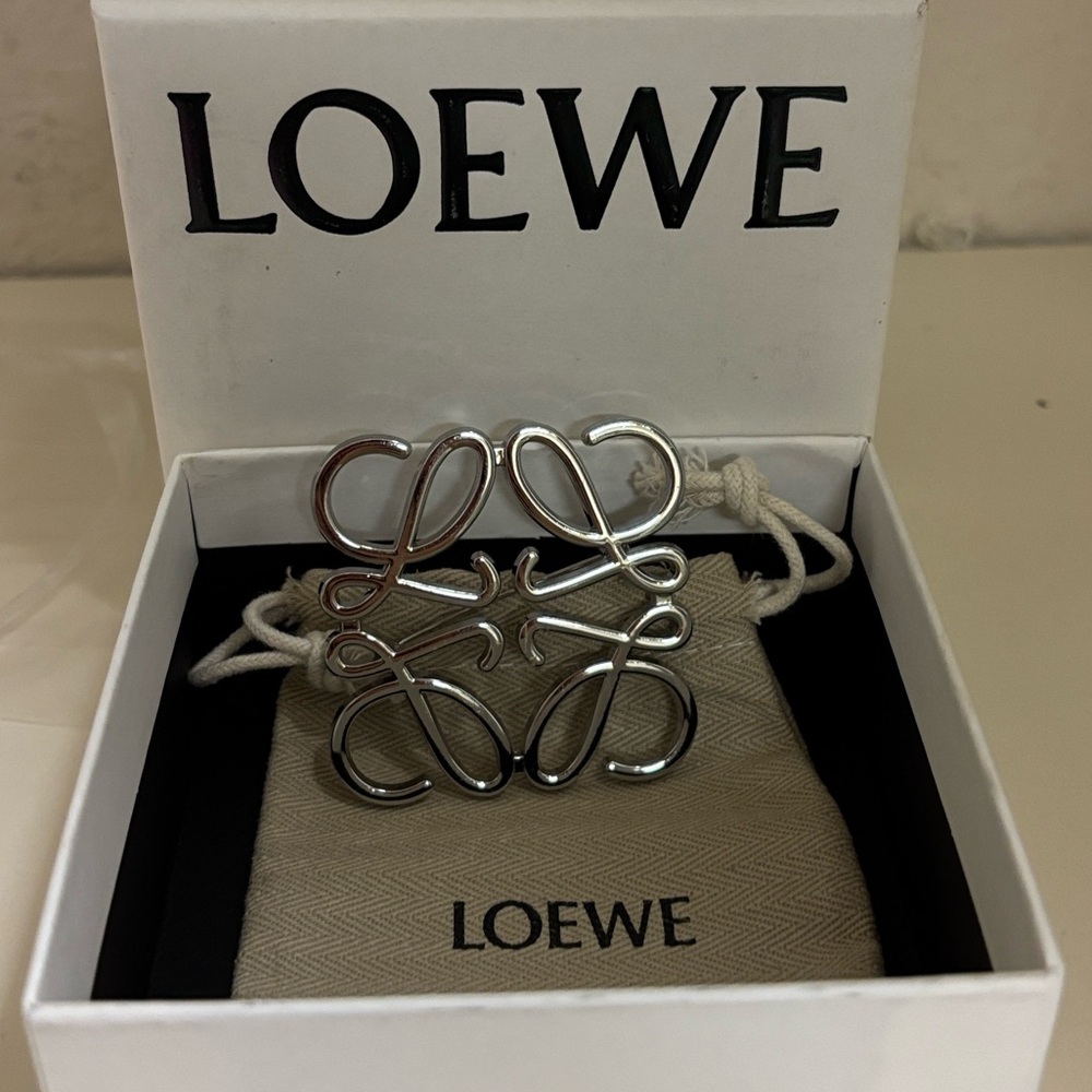 Loewe Anagram Silver Pin Brooch in Pouch & Box